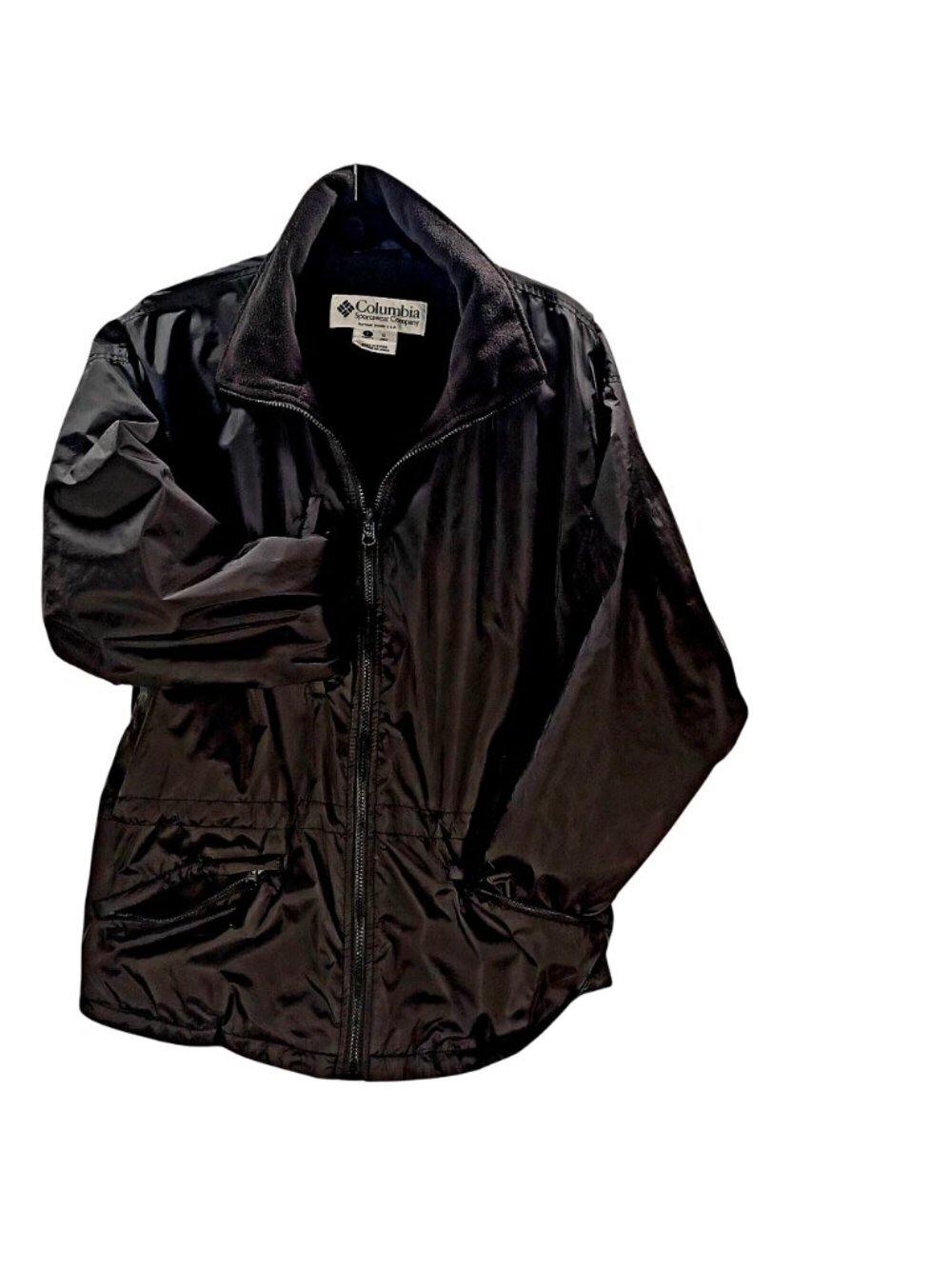 Jacket Fleece Nylon Black Full Zip Lands End VTG Outdoor Casual Women Size Large